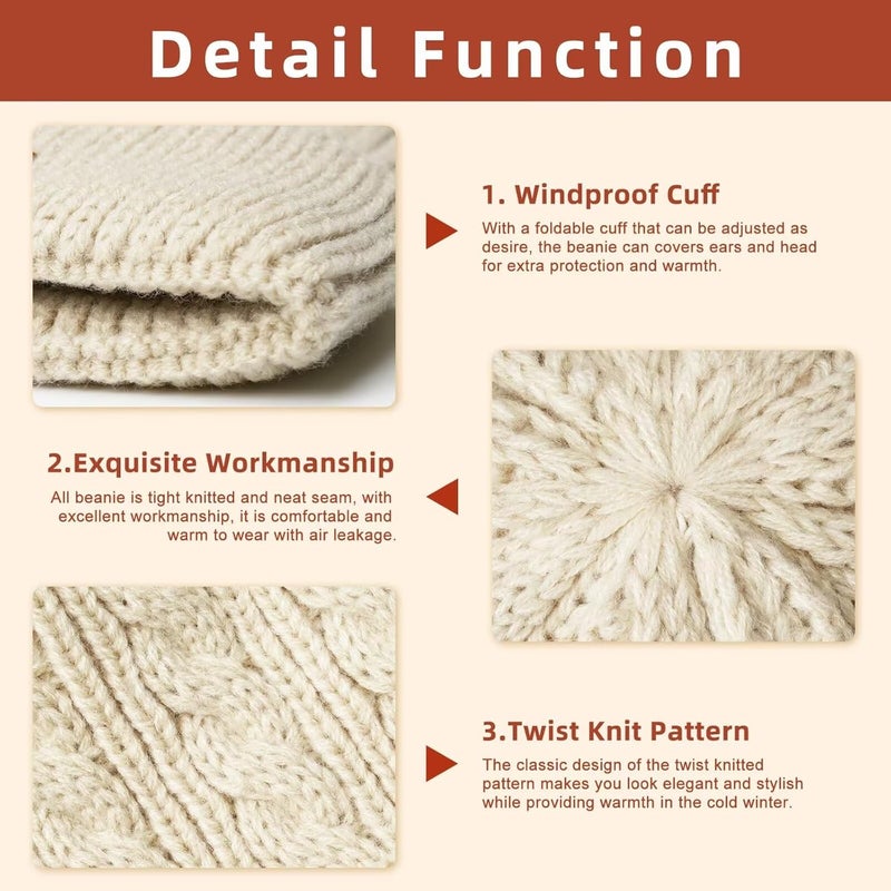 FISFET Beanies Women with Double Pom Pom, Winter Hats for Women Cold Weather Warm Knit Fleece Lined, Cute Beanie Cap - Image 4
